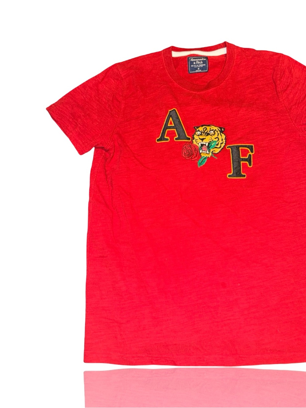 Abercrombie & Fitch Red Tee with Tiger & Letter Appliqués